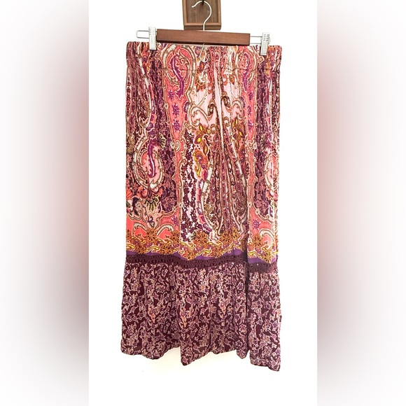 🍑 Handmade Boho Bohemian Midi Skirt Colorful Paisley Floral SMALL Hippie Elastic - Picture 2 of 11